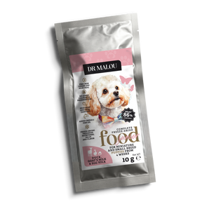 Kaczka z mlekiem kozim i żółtkiem – Liofilizowana karma pełnoporcjowa dla szczeniąt ras małych - 10g próbka