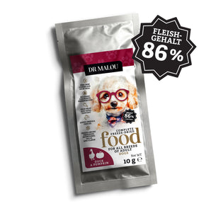 Entenfleisch mit Kürbis- Gefriergetrocknet, Vollnahrung für ausgewachsene Hunde - 10 g Probe